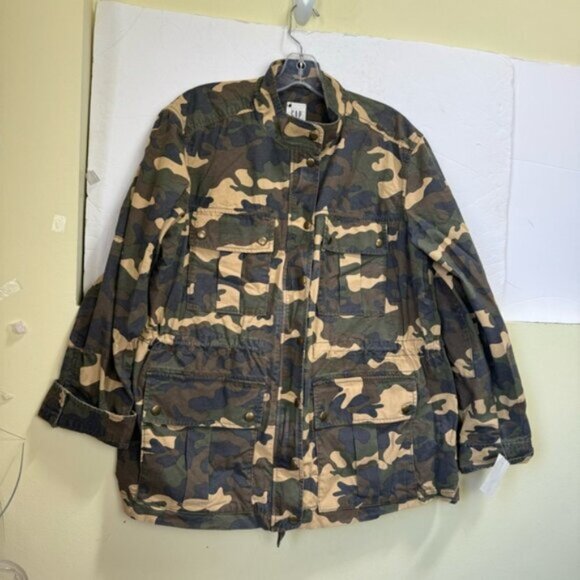 GAP NEW Utility Cotton Military Camo Jacket Pockets Zip Drawcord Lightweight XL - Picture 10 of 16